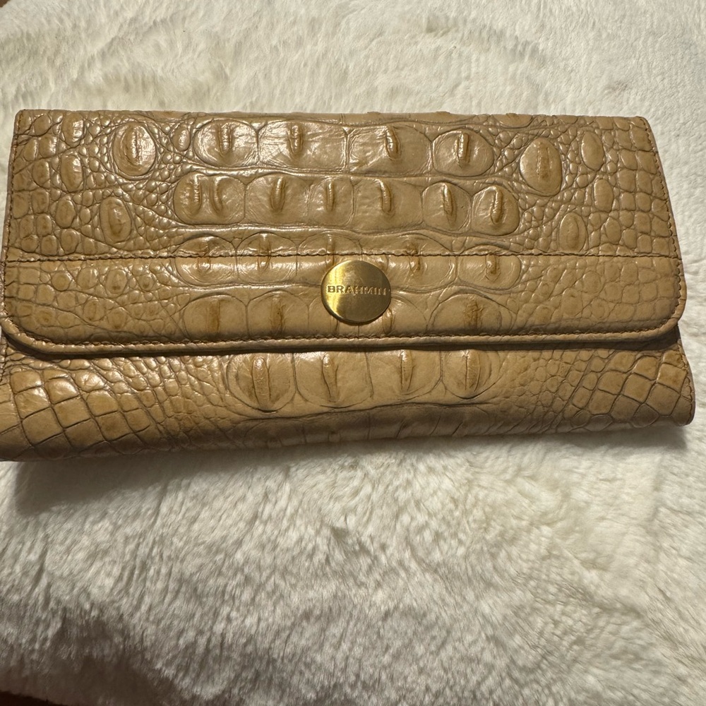 Brahmin Beige Croc-Embossed Wristlet